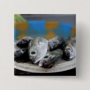 Fresh fish on fish market Mercado de Peixe), 15 Cm Square Badge