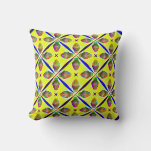 Fresh Floral Lattice Pattern Yellow/Blue Cushion