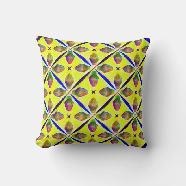 Fresh Floral Lattice Pattern Yellow/Blue Cushion (Front)