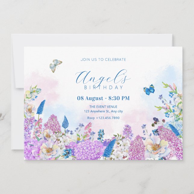 Fresh Floral summer bloom birthday Invitation (Front)