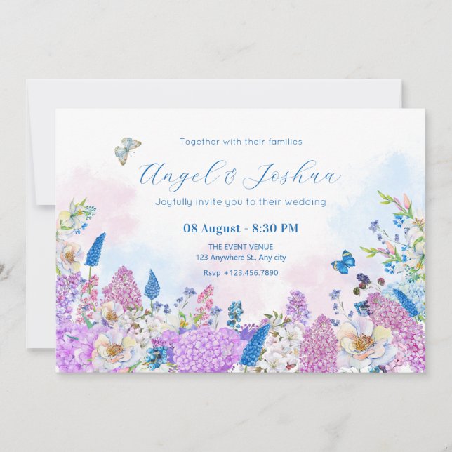 Fresh Floral summer bloom wedding Invitation (Front)