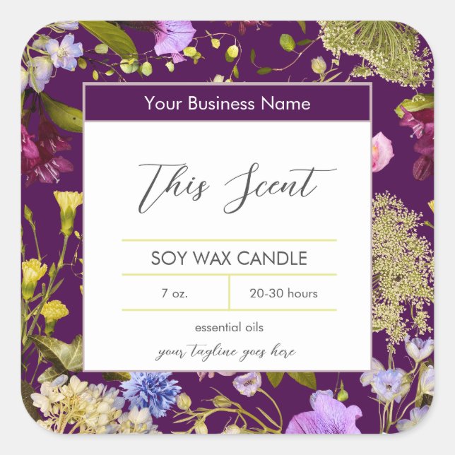  Fresh Flowers and Eggplant Candle Label (Front)