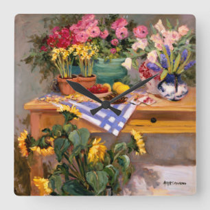 Fresh Flowers I Square Wall Clock
