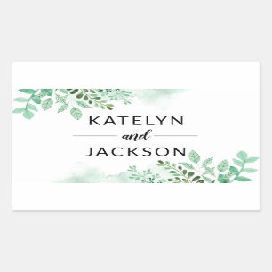 Fresh Foliage Botanical Border Wedding Monogram Rectangular Sticker