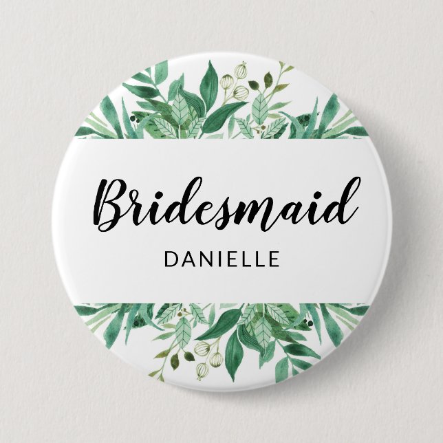Fresh Foliage Botanical Bridesmaid Monogrammed 7.5 Cm Round Badge (Front)