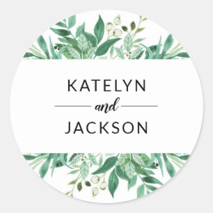 Fresh Foliage Botanical Frame Wedding Monogram Classic Round Sticker