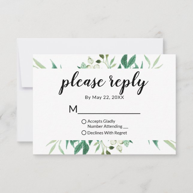 Fresh Foliage Botanical Frame Wedding Please Reply RSVP Card (Front)