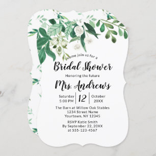 Fresh Foliage Botanical Mint Border Bridal Shower Invitation