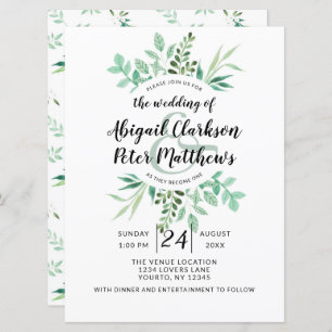 Fresh Foliage Botanical Watercolor Wreath Wedding Invitation