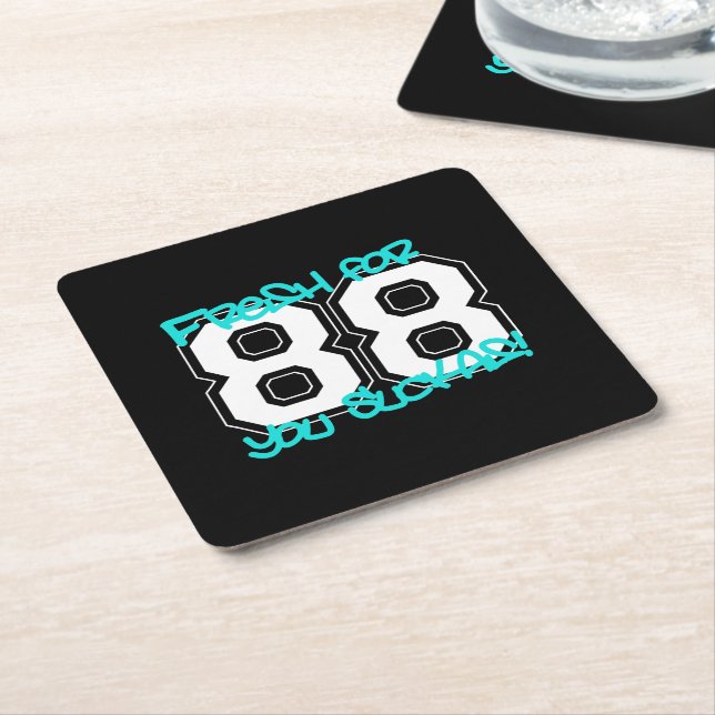 Fresh for '88 square paper coaster (Angled)