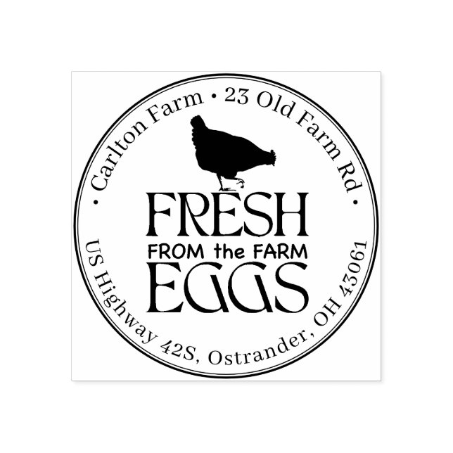 Fresh From the Farm Eggs with Elegant Hen Carton   Rubber Stamp (Imprint)