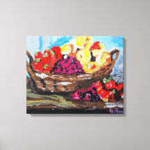 Fresh Fruit Basket Still Life Painting Canvas