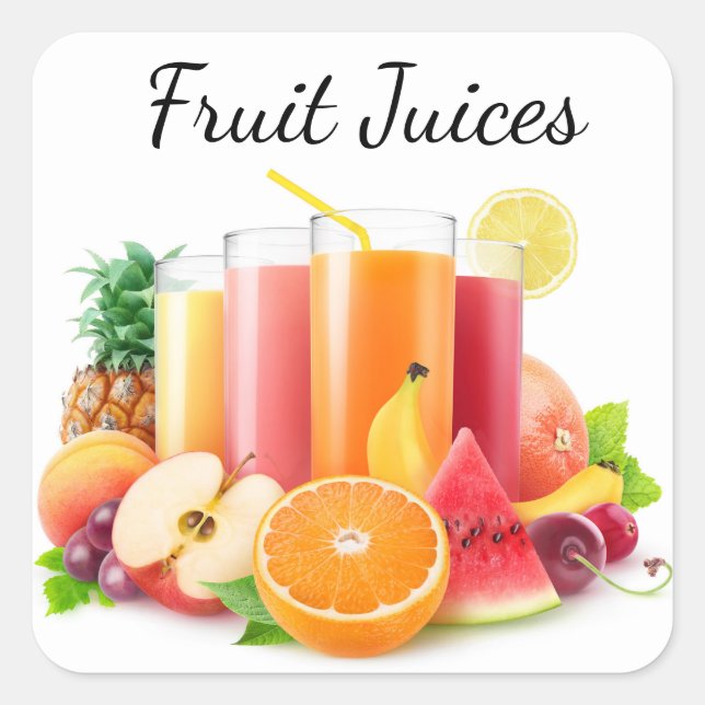 Fresh fruit juices square sticker (Front)