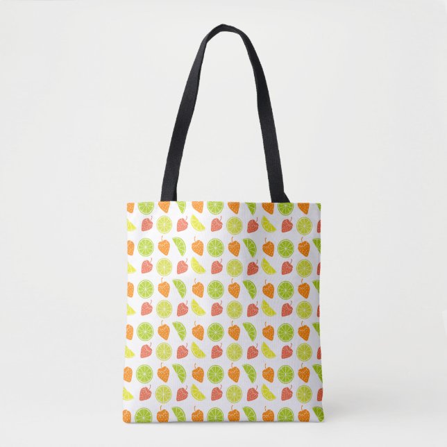 'Fresh Fruit Pattern' Citrus & Strawberry Shoulder Tote Bag (Front)