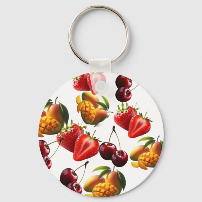 Fresh Fruit Pattern – Strawberry, Cherry & Mango A Key Ring (Front)
