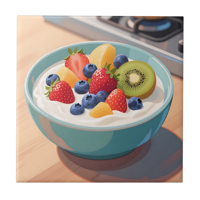 Fresh Fruit Yogurt Bowl Ceramic Tile (Front)