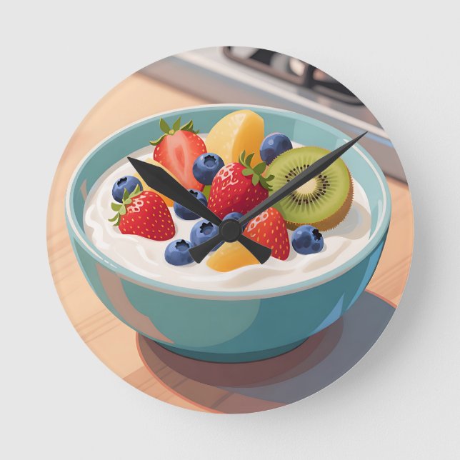Fresh Fruit Yogurt Bowl Round Clock (Front)
