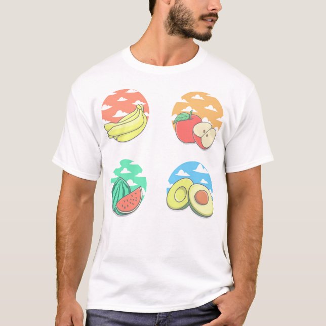 Fresh fruits bundle with clouds and sky T-Shirt (Front)