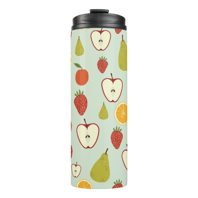 Fresh fruits in a seamless repeating pattern thermal tumbler (Front)