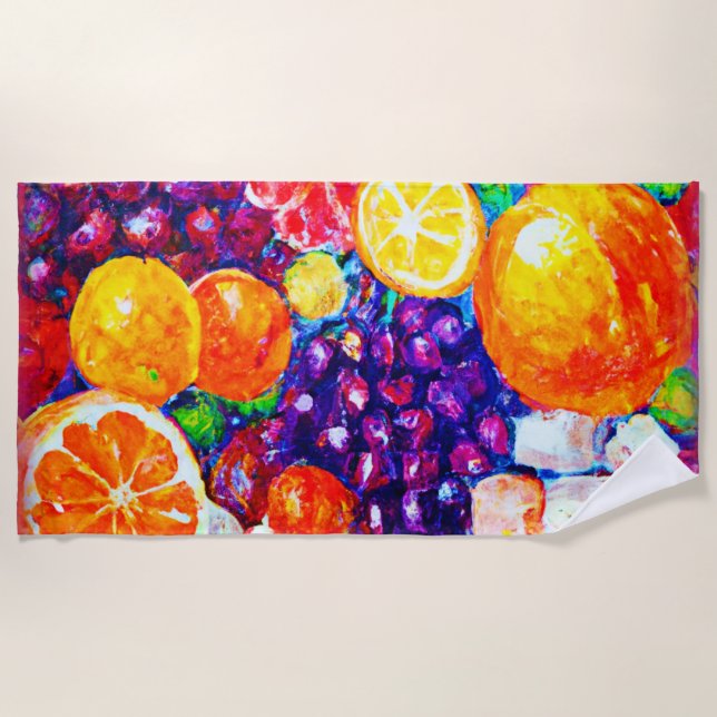 "Fresh Fruits Pattern" Cute Art. Buy Now  Beach Towel (Front)