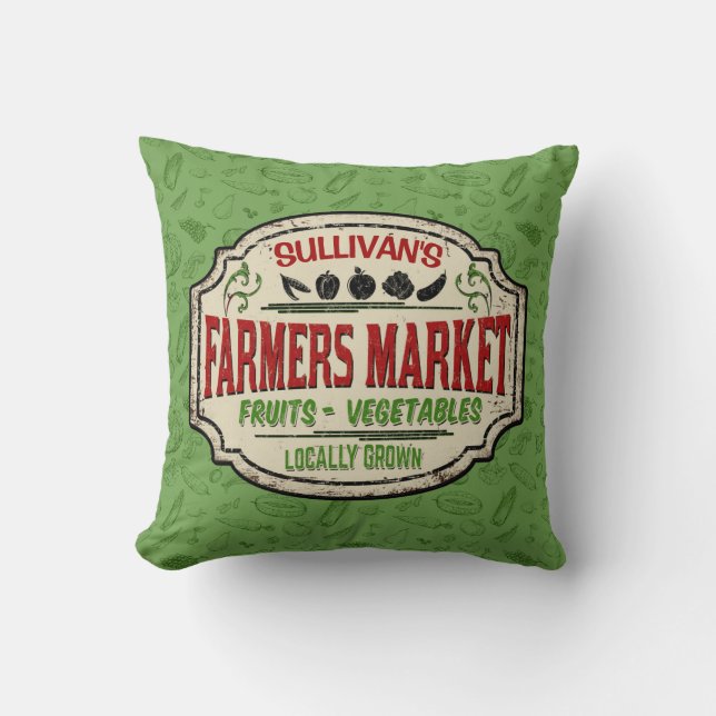 Fresh Garden ADD NAME Locally Grown Farmers Market Cushion (Front)