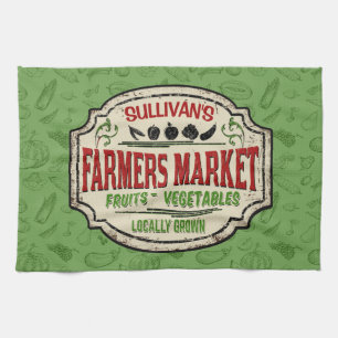 Fresh Garden ADD NAME Locally Grown Farmers Market Tea Towel