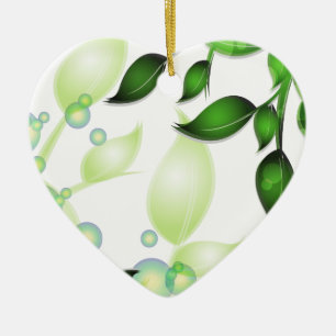 Fresh Garden Leaves on White Ceramic Ornament