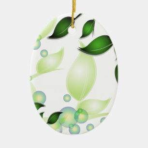 Fresh Garden Leaves on White Ceramic Ornament