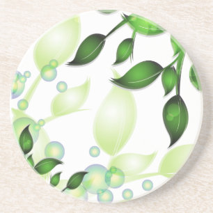 Fresh Garden Leaves on White Coaster