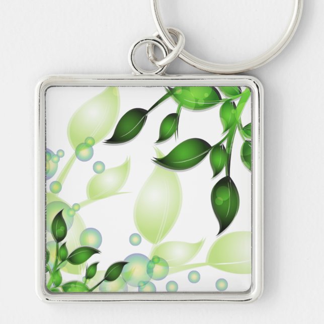 Fresh Garden Leaves on White Key Ring (Front)