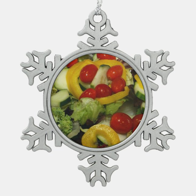 Fresh Garden Salad Snowflake Pewter Christmas Ornament (Front)