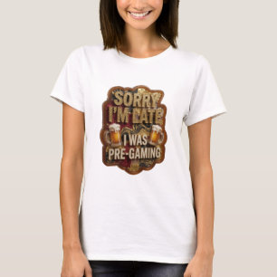 Fresh Gold I WAS PRE GAMING Artistic Motif T-Shirt