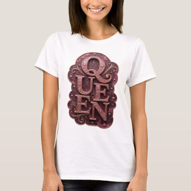 Fresh Gold QUEEN Text Design T-Shirt (Front)