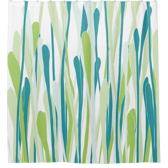 Fresh Grasses Shower Curtain in Soft Greens & Teal (Front)