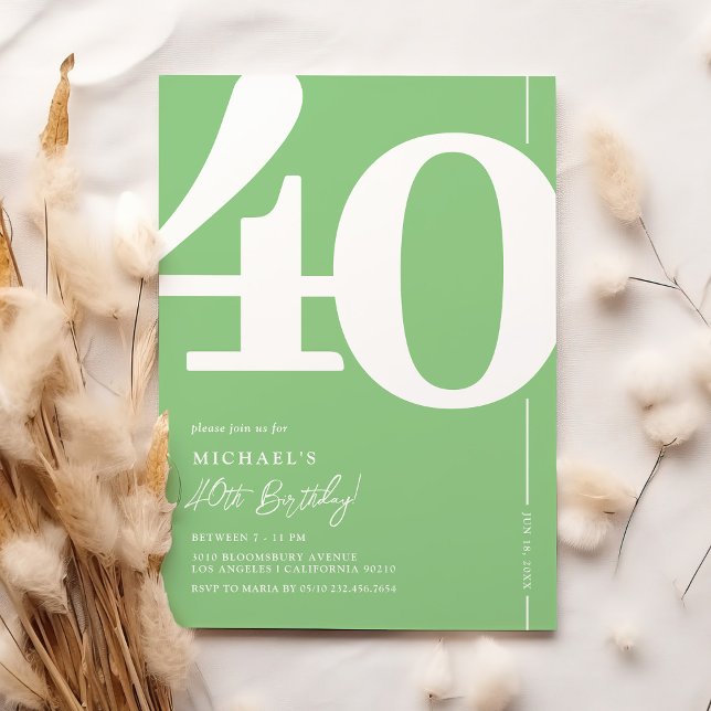 Fresh Green 40th Birthday Invitation (Creator Uploaded)