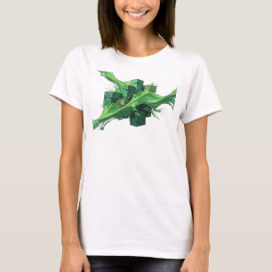 Fresh Green Abstract Cubes Artistic Motif T-Shirt