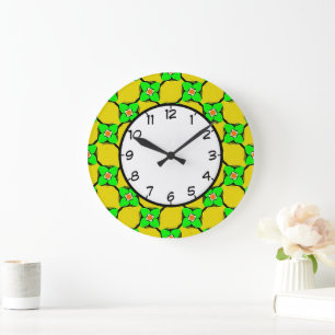 Fresh Green and Yellow Lemon Garden Pattern Large Clock