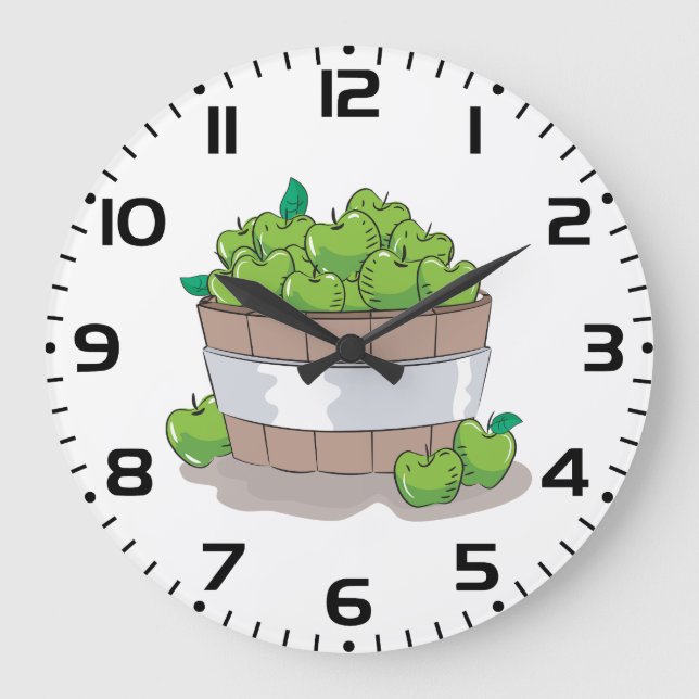 Fresh Green Apple Harvest Barrel Granny Smith Large Clock (Front)