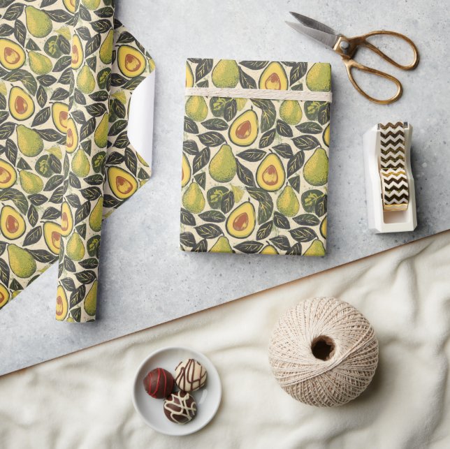 Fresh Green Avocado Pear Illustration Wrapping Paper (Crafts)