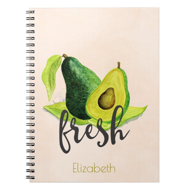 Fresh Green Avocado Still Life Fruit in Watercolor Notebook (Front)