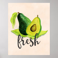 Fresh Green Avocado Still Life Fruit in Watercolor