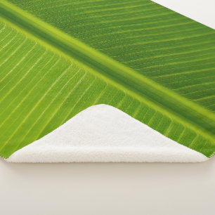 Fresh green banana leaf pattern sherpa blanket
