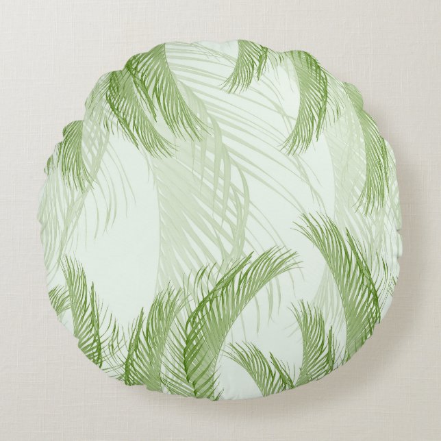 Fresh Green Feather Palm Bliss 1 Round Cushion (Front)