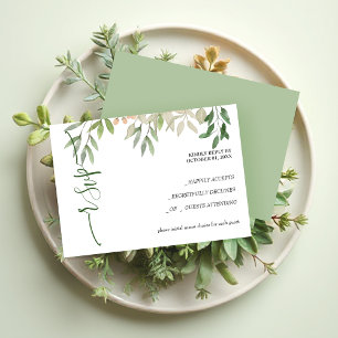 Fresh Green Floral Watercolor Hand-painted RSVP Card