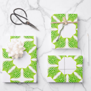 Fresh Green Geometric Leaf Pattern Gift Wrap