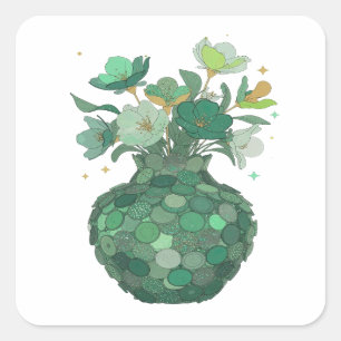 Fresh Green GREEN FLORAL VASE Sticker Design