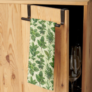 Fresh Green Herbs Tea Towel