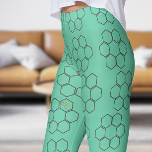 Fresh Green Honey Bee Hive Pattern Leggings