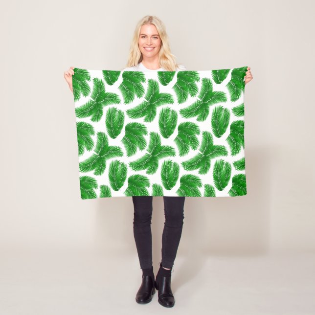 Fresh Green Palm Leaves Tropical Print Fleece Blanket (In Situ)
