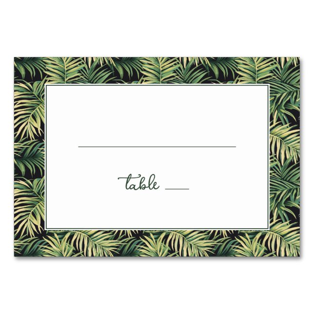 Fresh Green Tropical Palm Border Table Number (Front)